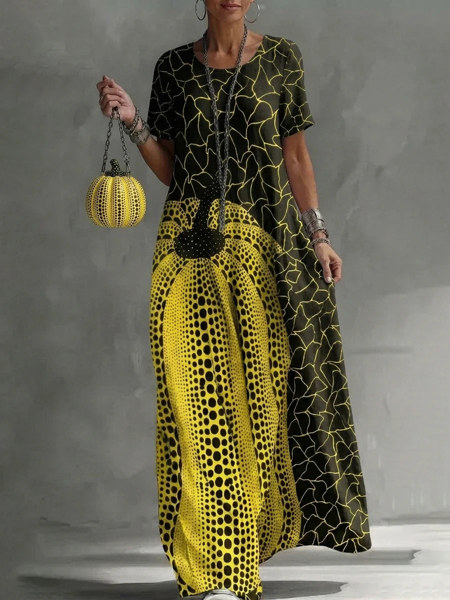 Casual Artistic Print Short Sleeve Maxi Dress For Women