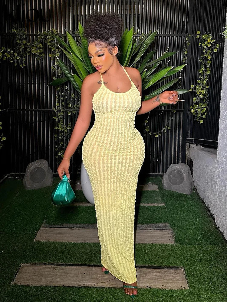 Ruched Backless Sleeveless Bodycon Maxi Dress for Women