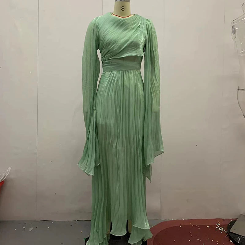 Pleated Solid Color Robe Dress