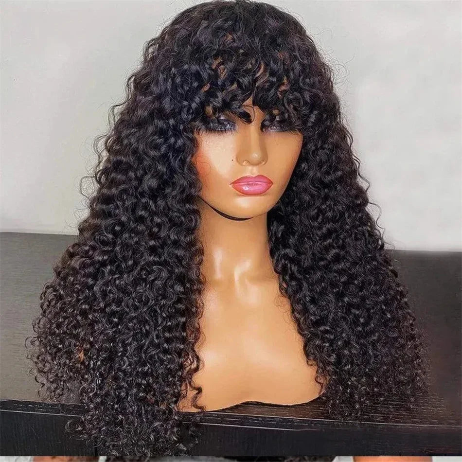 Water Wave Glueless Human Hair Wig With Bangs for Women