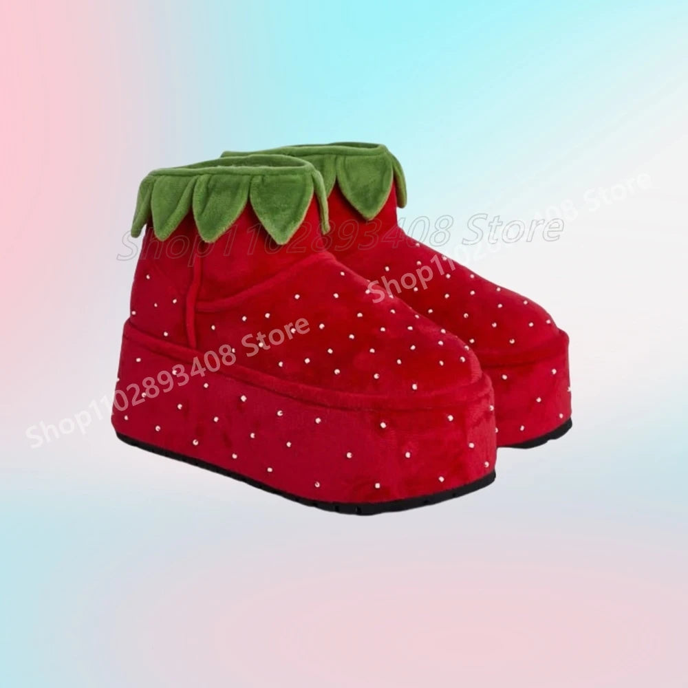 Red Strawberry Design Thick Soled Sweet Pumps Waterproof Cosplay Runway Style Fashion Big Size Women Shoes 2025 New Para Mujere
