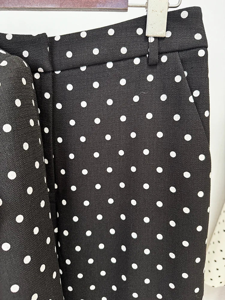 HIGH STREET Newest 2025 Designer Suit Women Bow Decorated Polka Dot Blazer Pants Set 2PCS