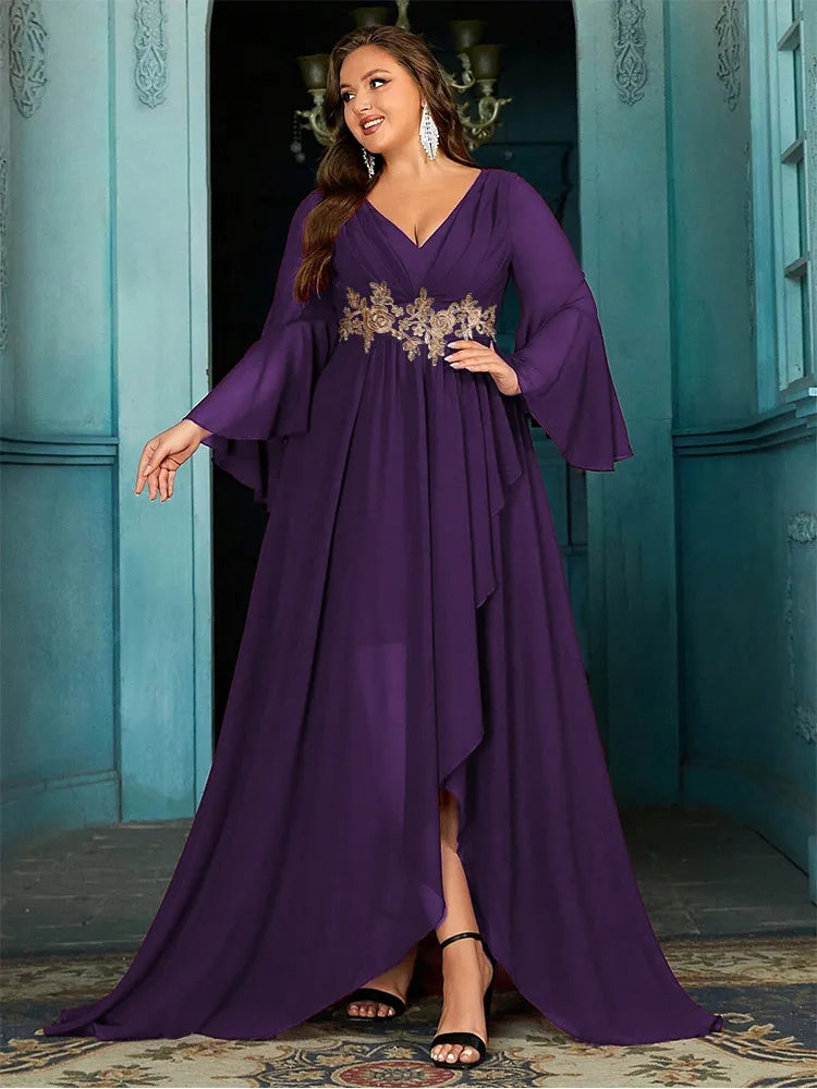 Plus Size V-Neck Chiffon Evening Dress