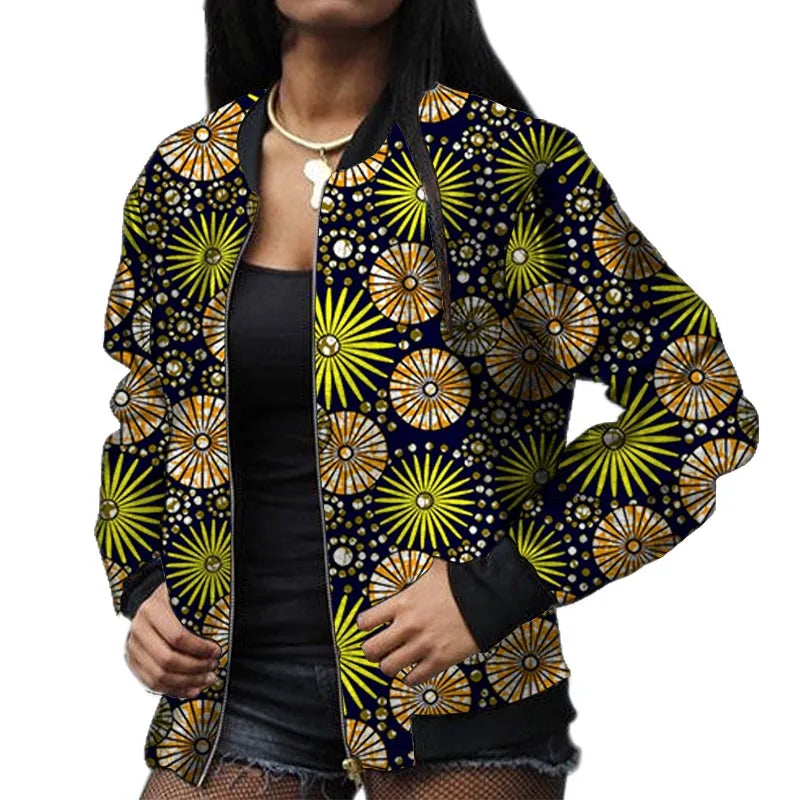 Stylish Elastic Waist African Print Jacket for Women