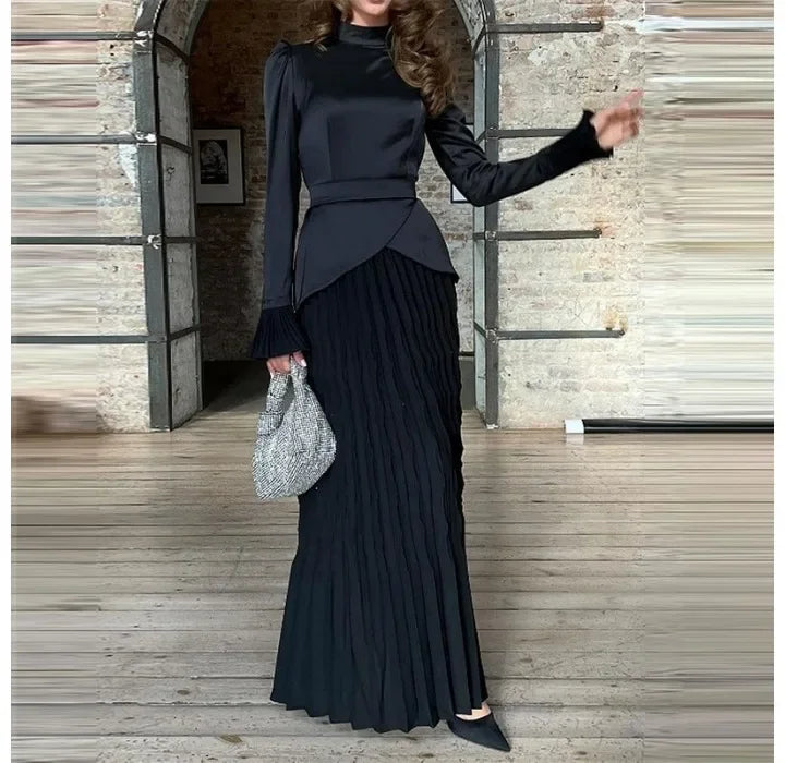 Long Sleeves Dresses Women Clothing New Round Neck Back Strap Slim Fit Dress Y2k Skirt for Female Streetwear 2024 Autumn Winter