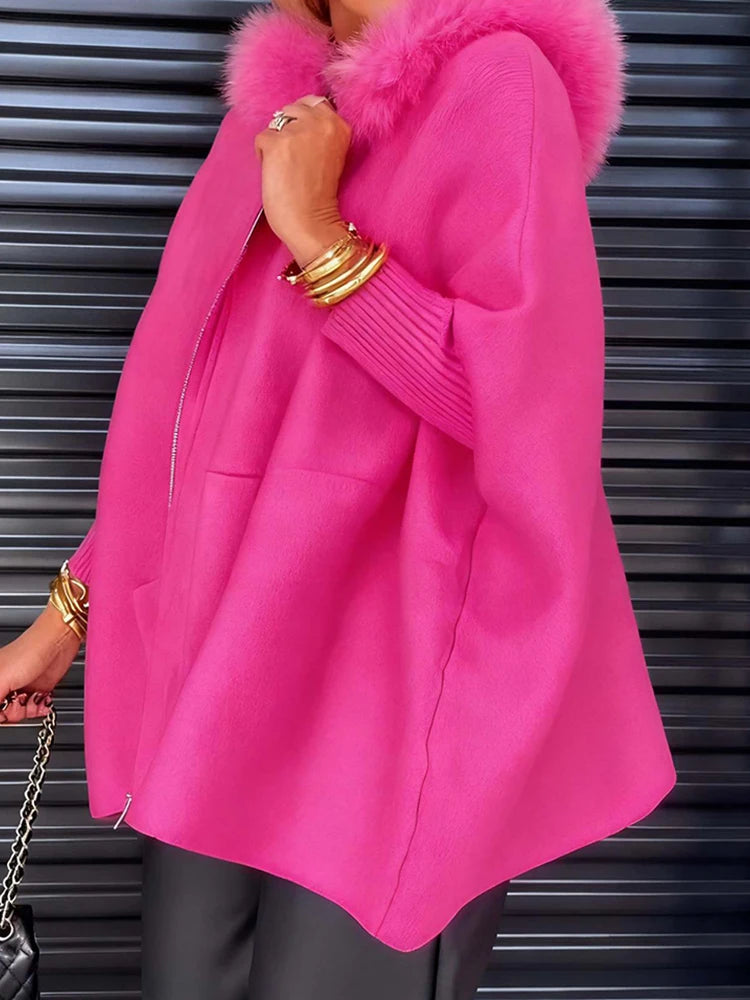 Autumn Winter Long Batwing Sleeve Chic Sweater Coats, Women Pocket Patchwork Simple Cardigan, Loose Casual Hooded Top Streetwear