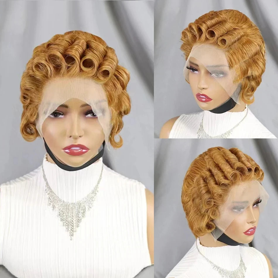 Pixie Cut Short Curly Lace Front Human Hair Wig for Women