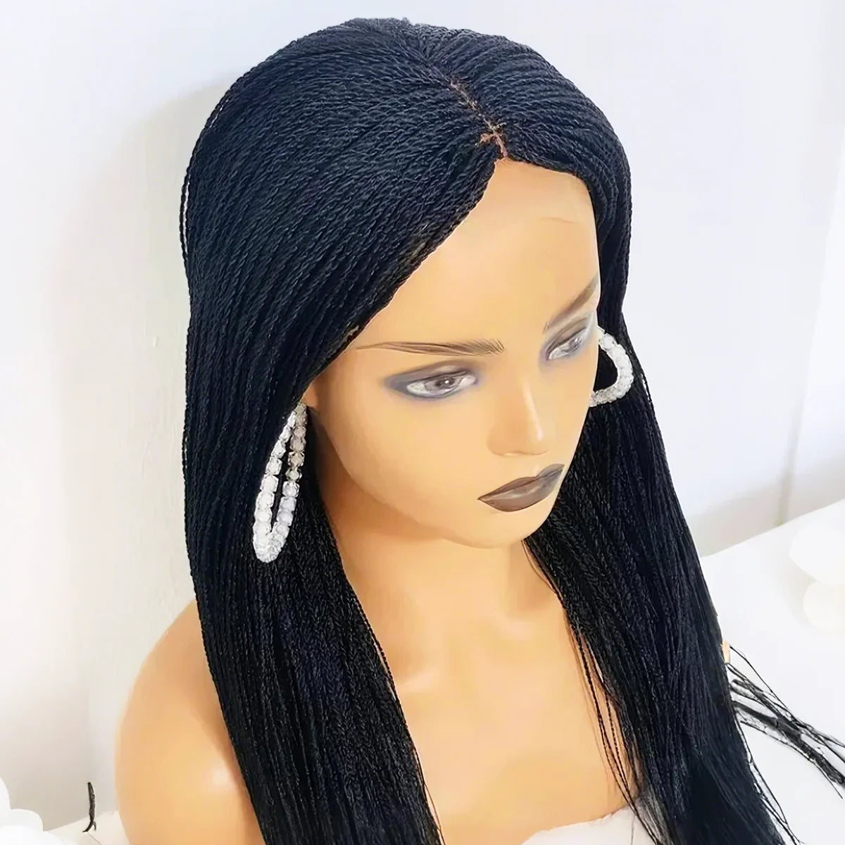 28inch Chestnut Brown Micro Twist Color Mix Wig with 5x5 HD Lace Closure Glueless Natural Look Braiding Lace Wig for Women