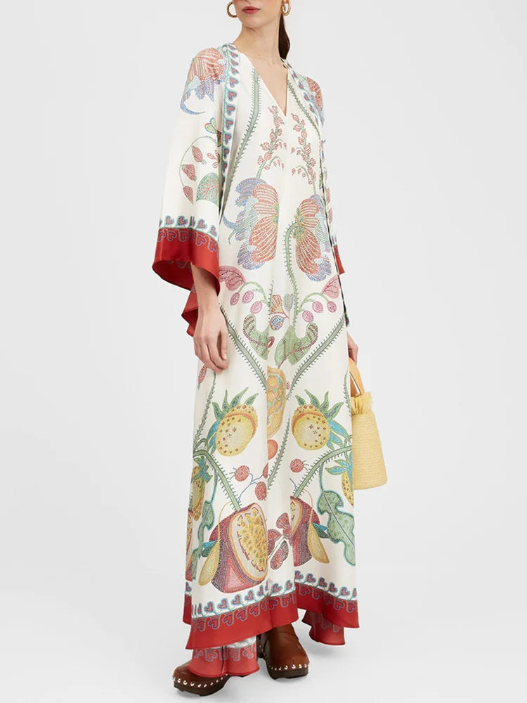 Loose Fit Lace Up V Neck Maxi Dress
