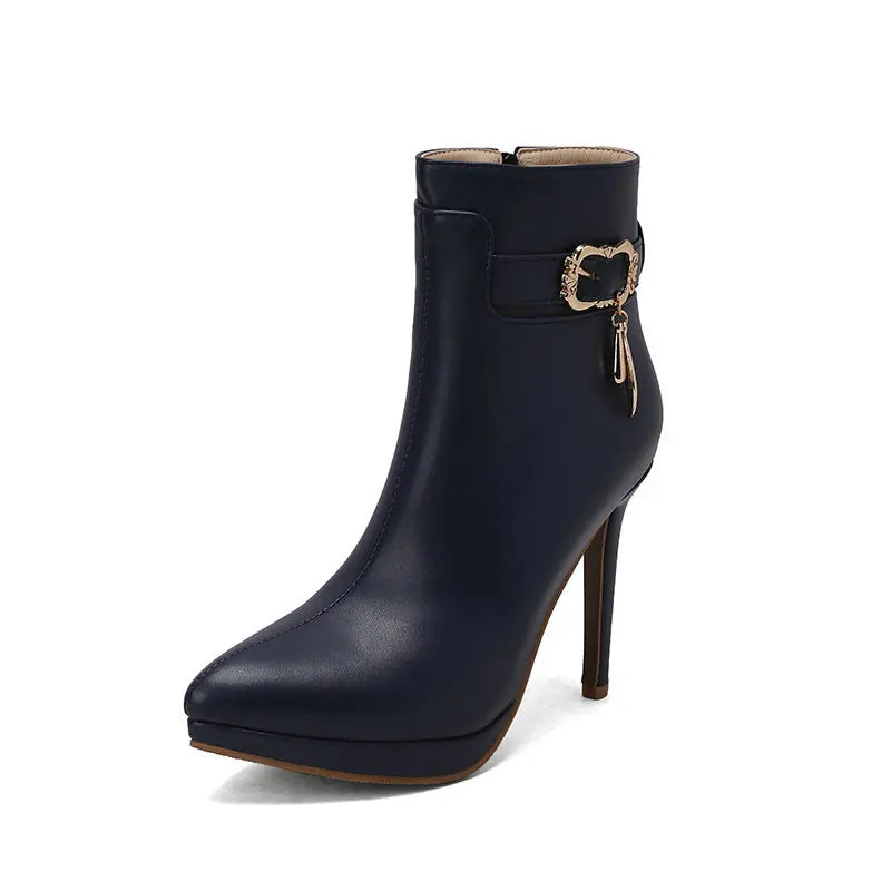 Red High Heel Pointed Toe Ankle Boots