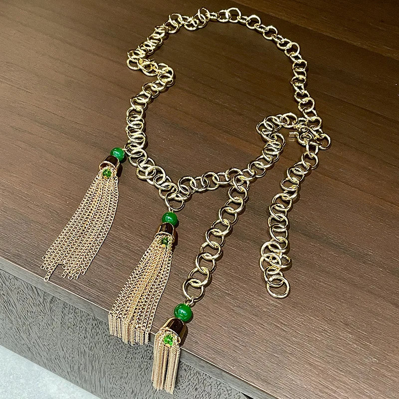 Retro Hollow Out Chain Belt With Metal Tassels for Women