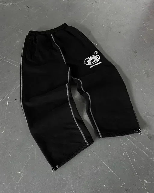 American Womens Mens Sports Pants Y2K Clothing Hip Hop Patch Letter Patch Baggy Pants Punk Rock Drawstring Jogging Pants