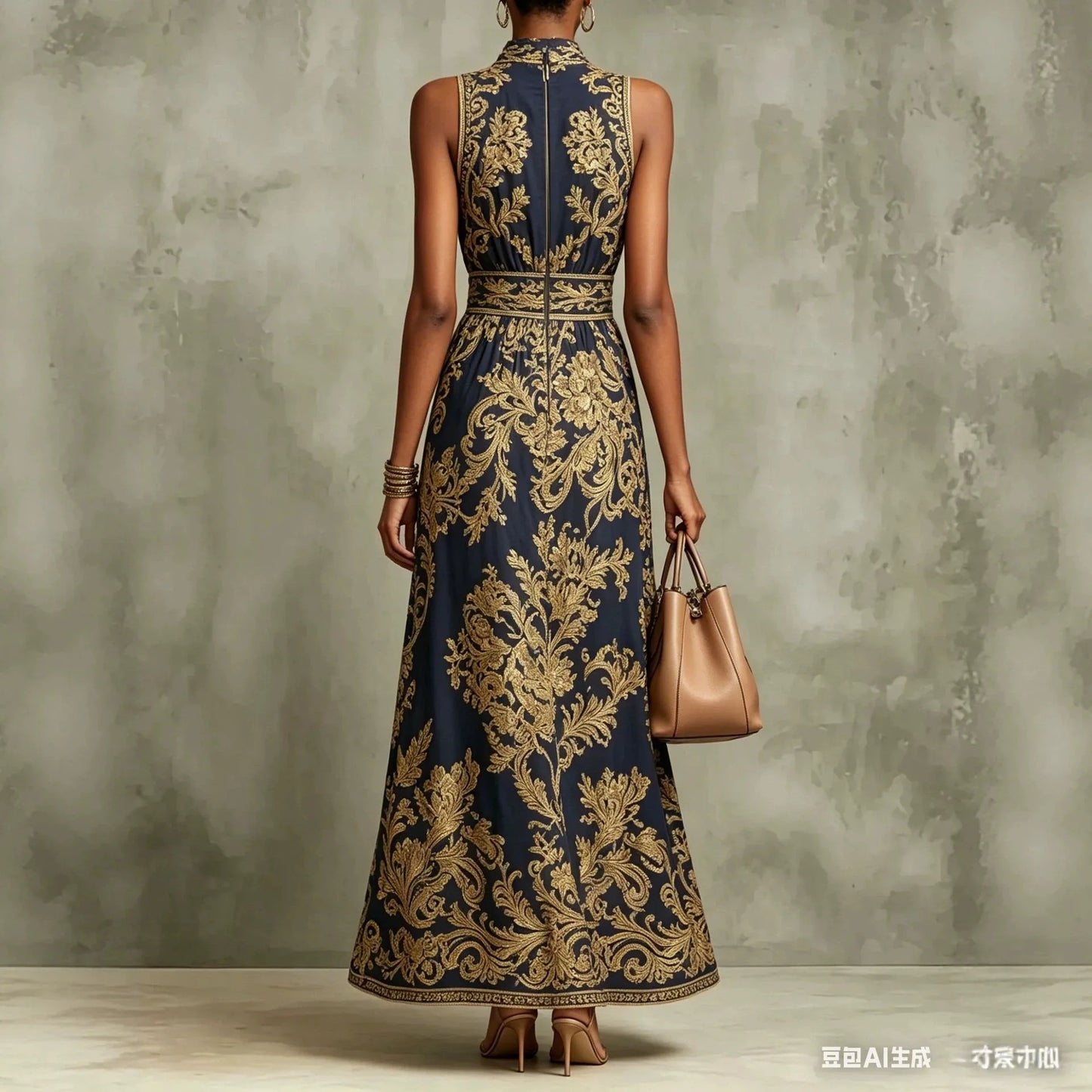 Elegant Baroque Print Halter Neck Maxi Dress for Women