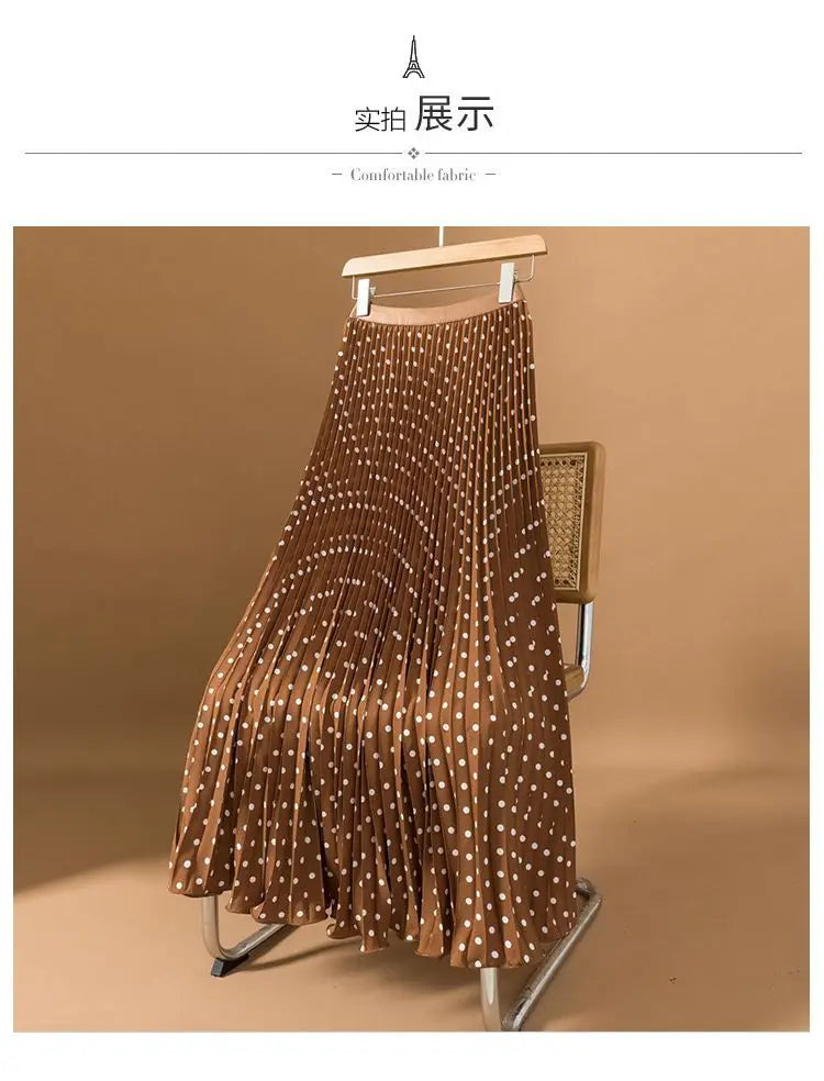 Polka Dot Pleated High Waisted Midi Dress for Women