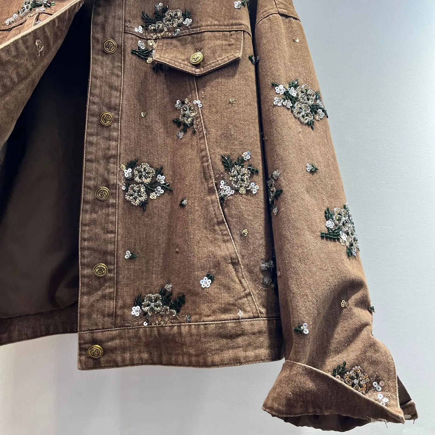 Distressed Denim Jacket With Rhinestone Embellishments For Women
