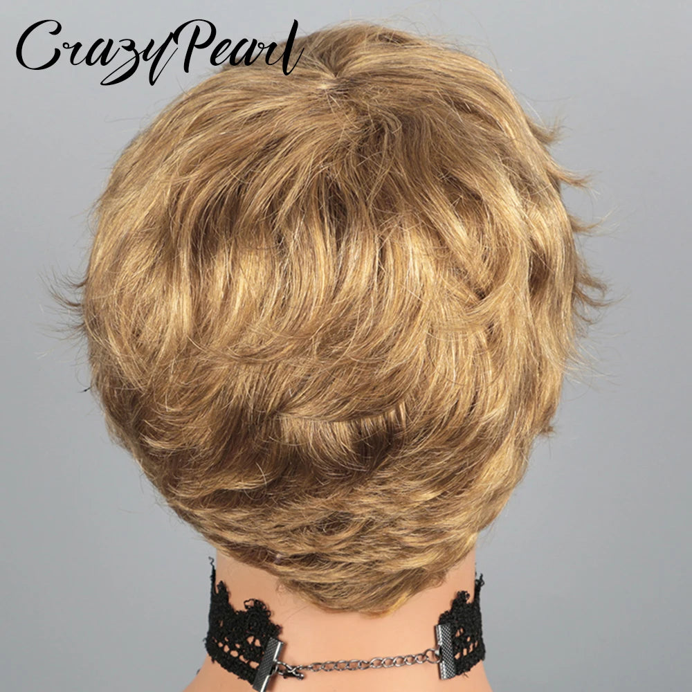 Light Brown Glueless Pixie Cut Human Hair Wig for Women
