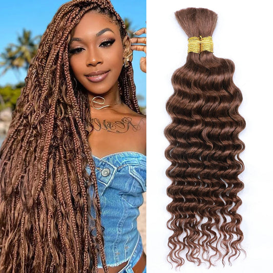 100G Human Hair Bulk for Braiding No Weft 33# Deep Wave Bulk Hair Extensions Weaving Hair for Women Braiding
