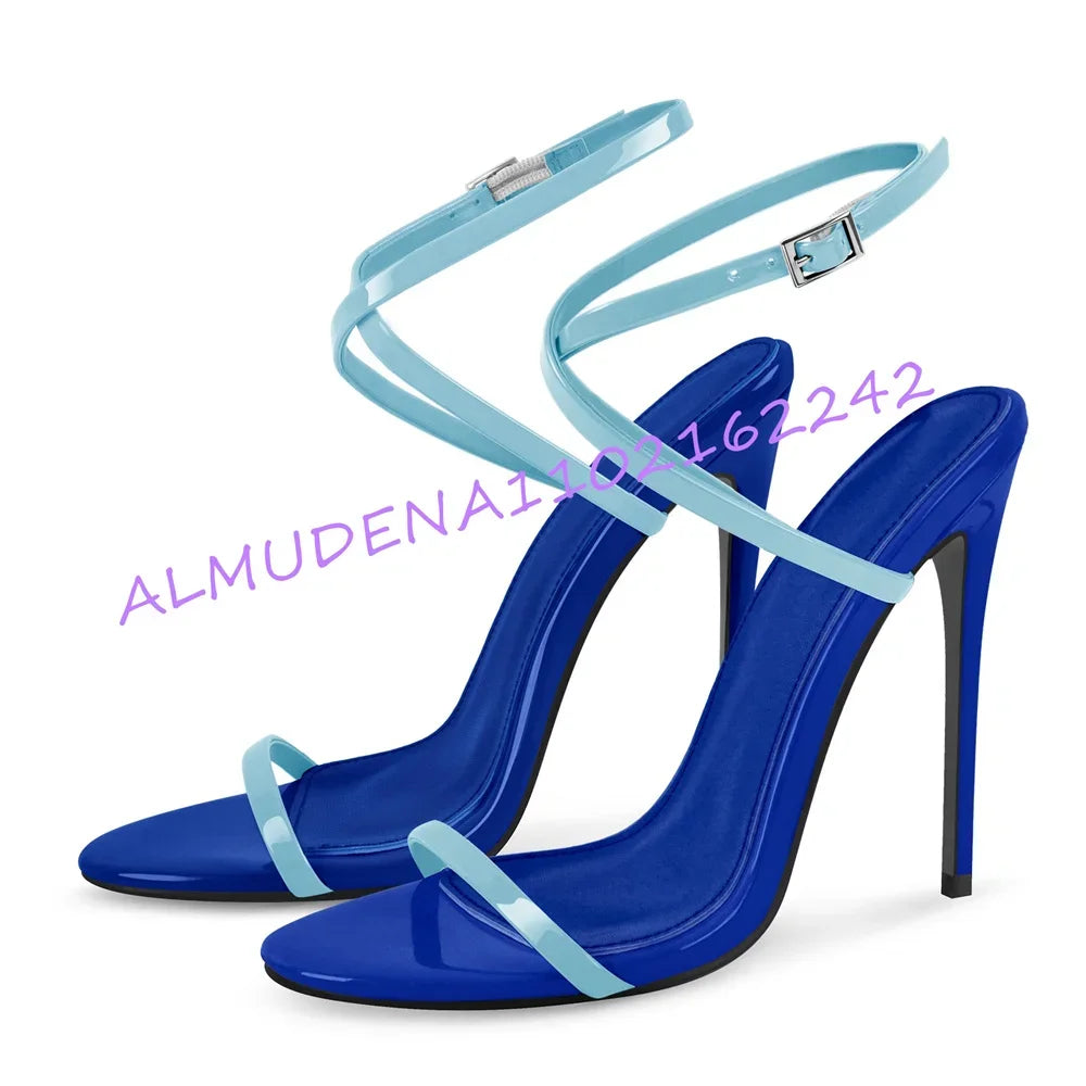 Two-Tone Patent Leather Stiletto Ankle Strap Sandals for Women