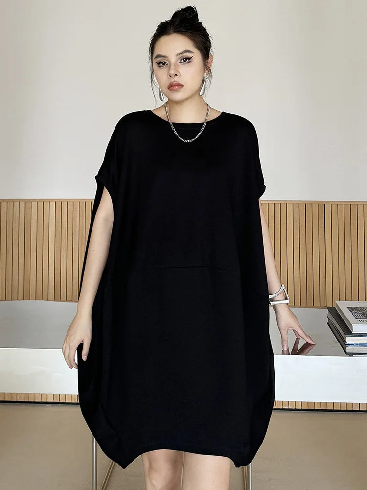 Black And White Loose Fit Cotton Mini Dress for Women