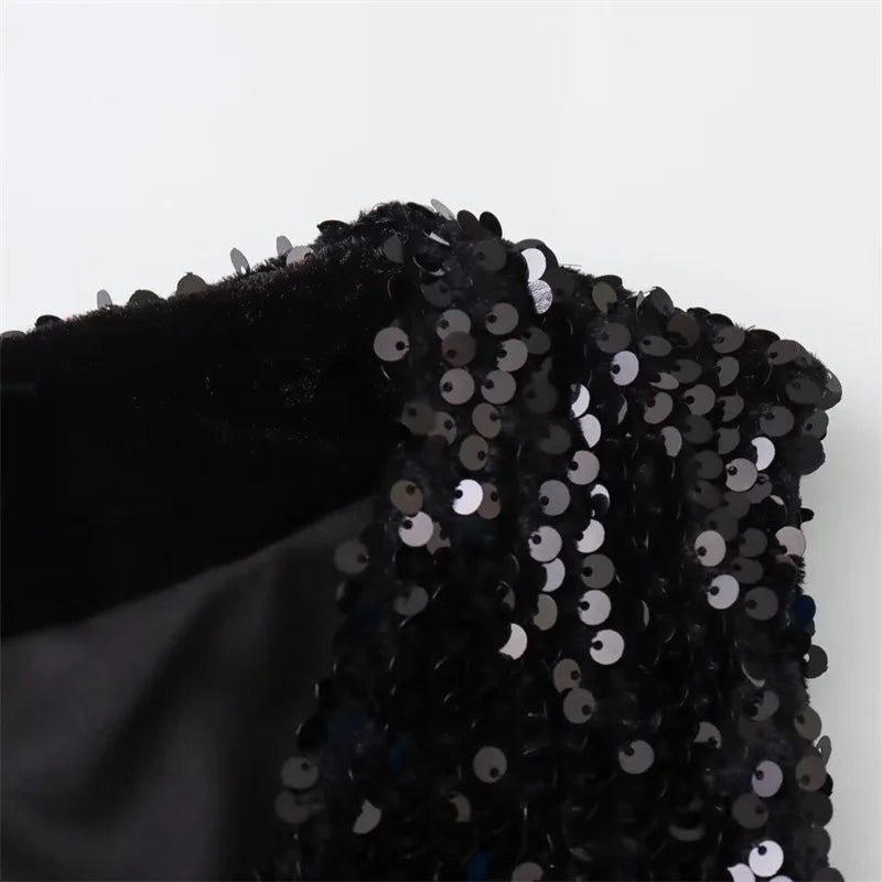 V Neck Single Breasted Sequin Sleeveless Waistcoat for Women