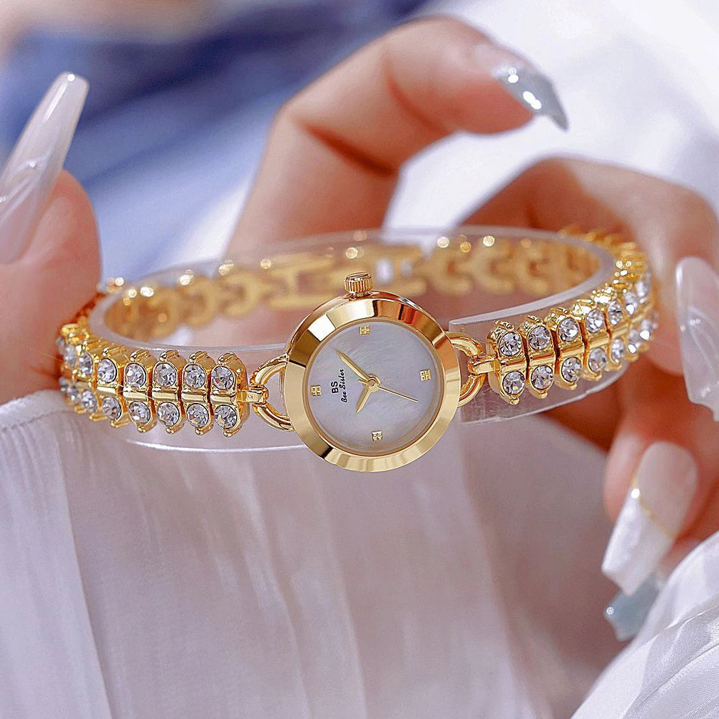 Small Diamond Accent Gold Chain Quartz Watch for Women