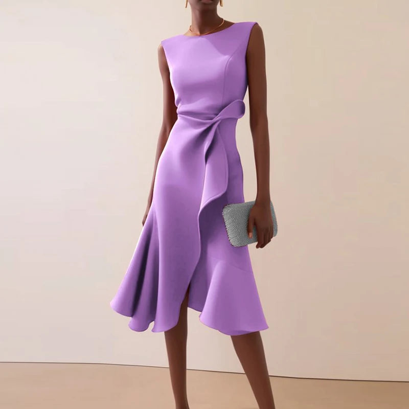 Elegant Knot Front Irregular Hem A Line Dress For Women