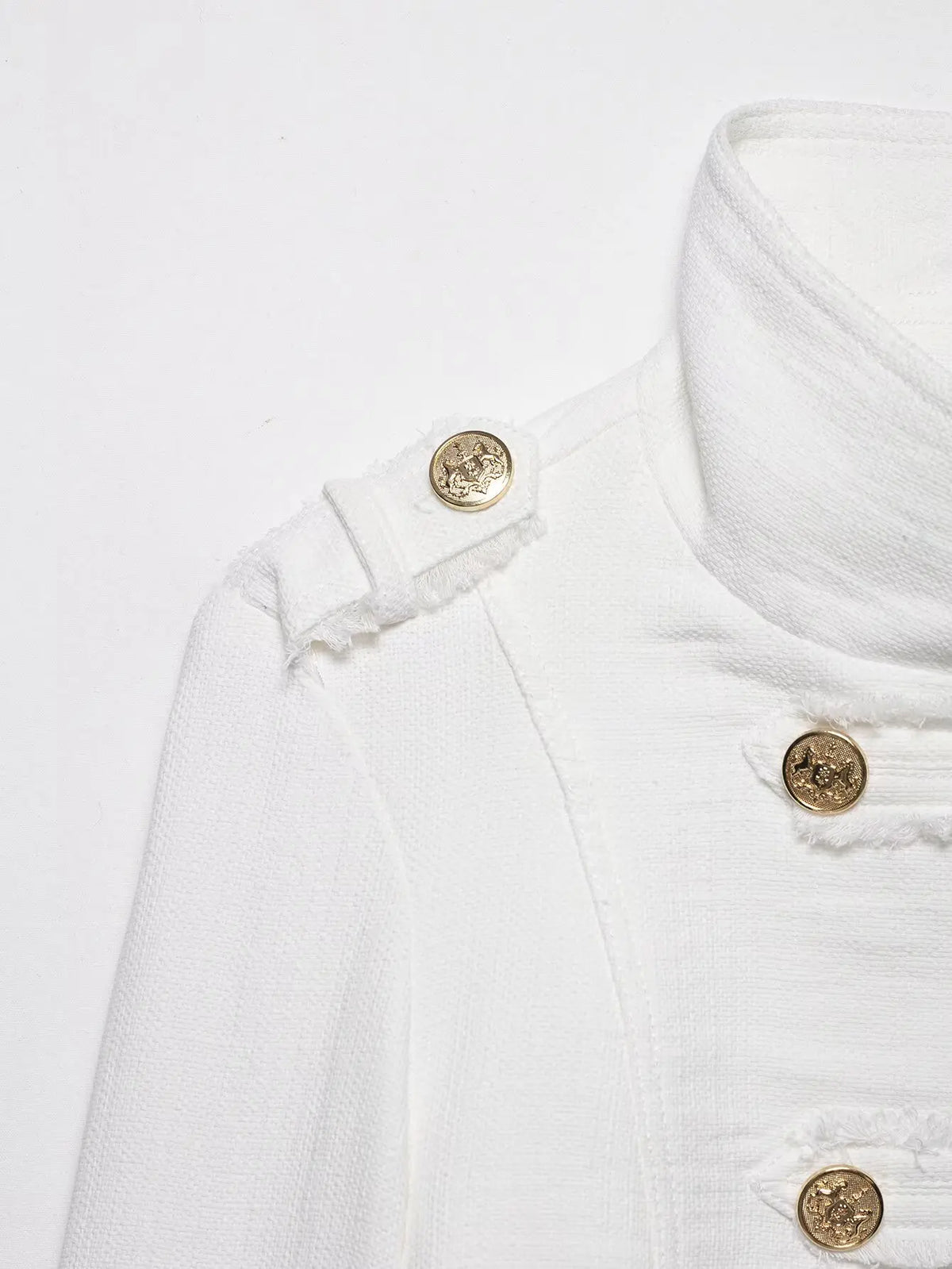 White Tweed Cropped Jacket With Gold Buttons for Women