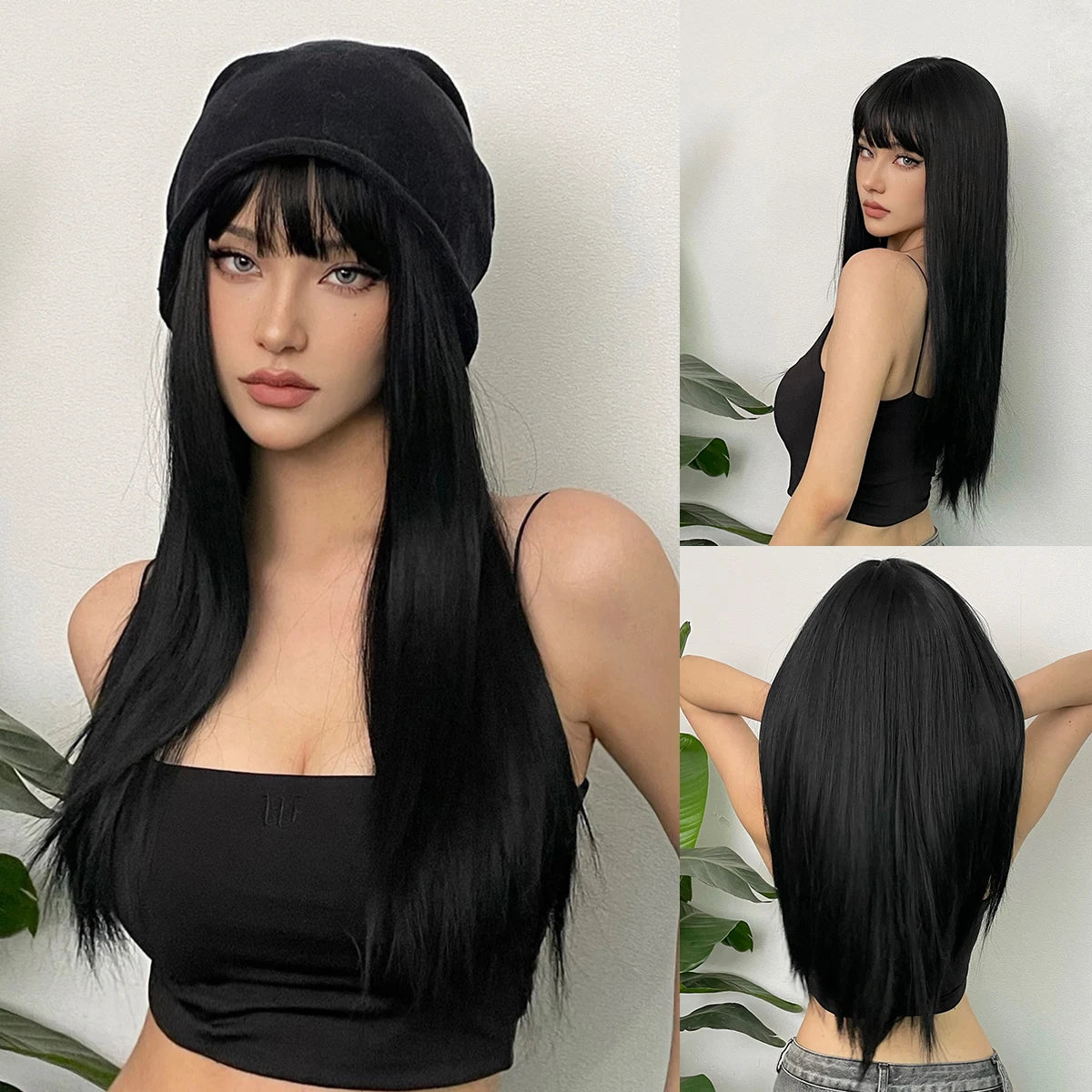 Long Straight Heat Resistant Synthetic Wig With Bangs for Women