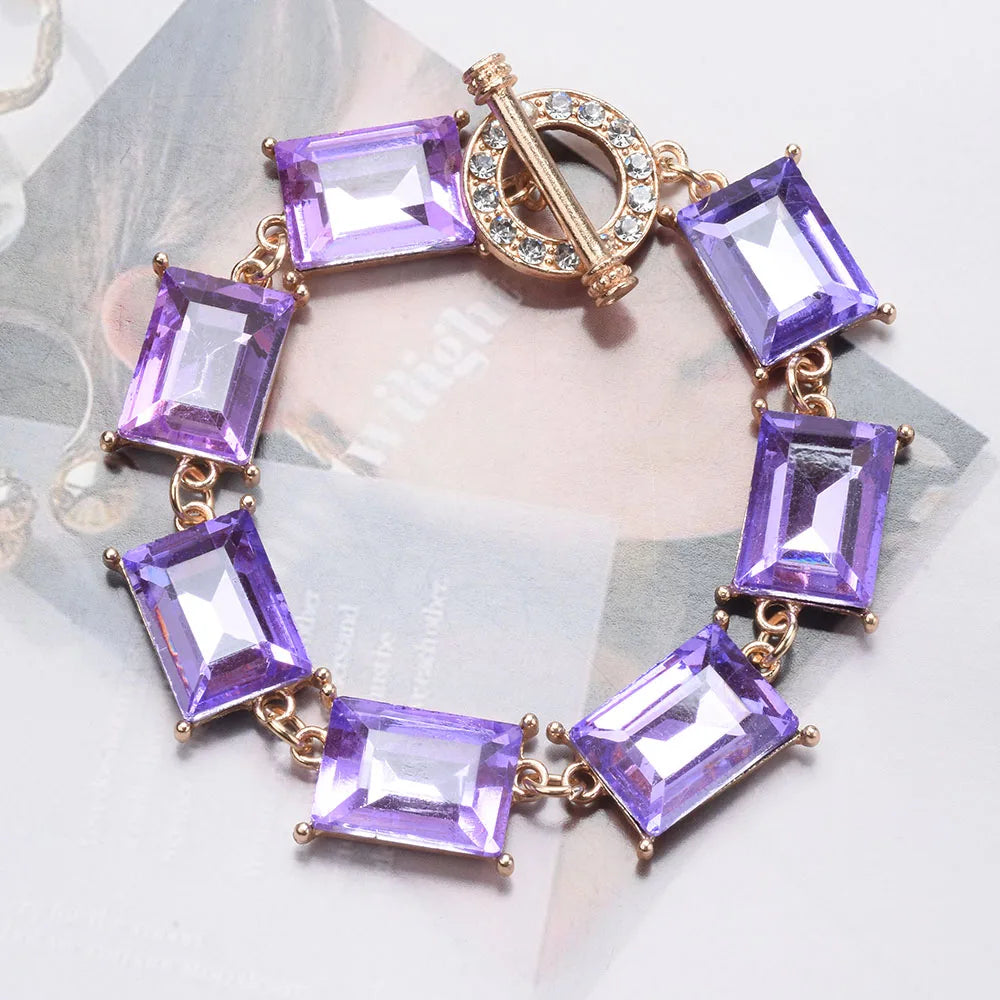 Multicolor Square Crystal Charm Bracelet for Women