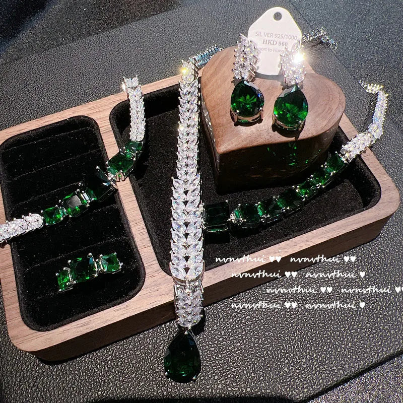 Delicate Green Zircon Wedding Jewelry Set for Women