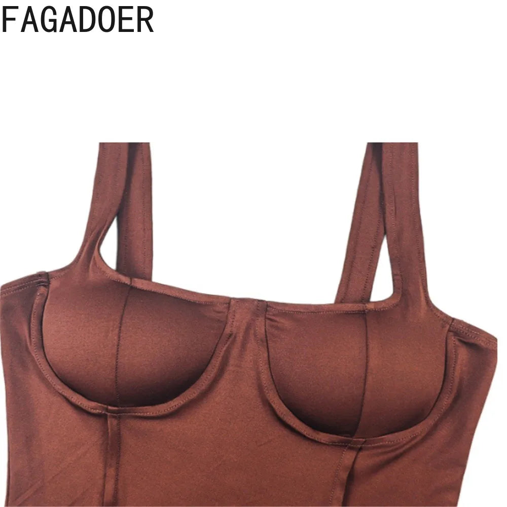 Brown Off Shoulder Corset Crop Top and Capri Pants Two Piece Set for Women