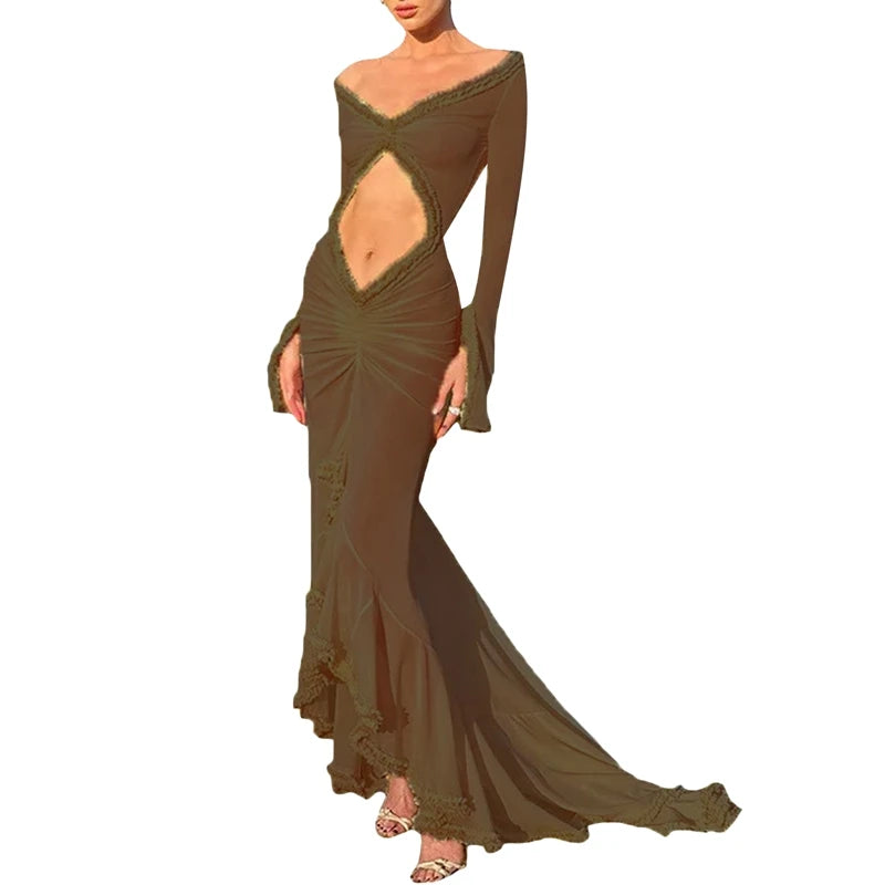 Beach Vacation Sexy Mesh Sheer Ruffled Dress for Women