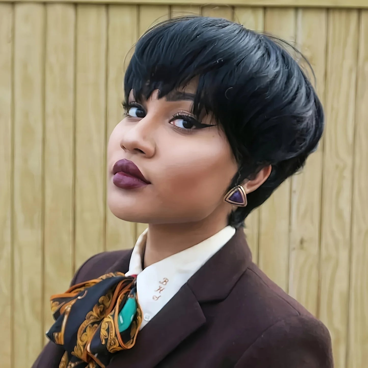 Pixie Cut Wig with Bangs Brazilian Remy Human Hair Natural Black Short Bob Style Full Machine Made wig
