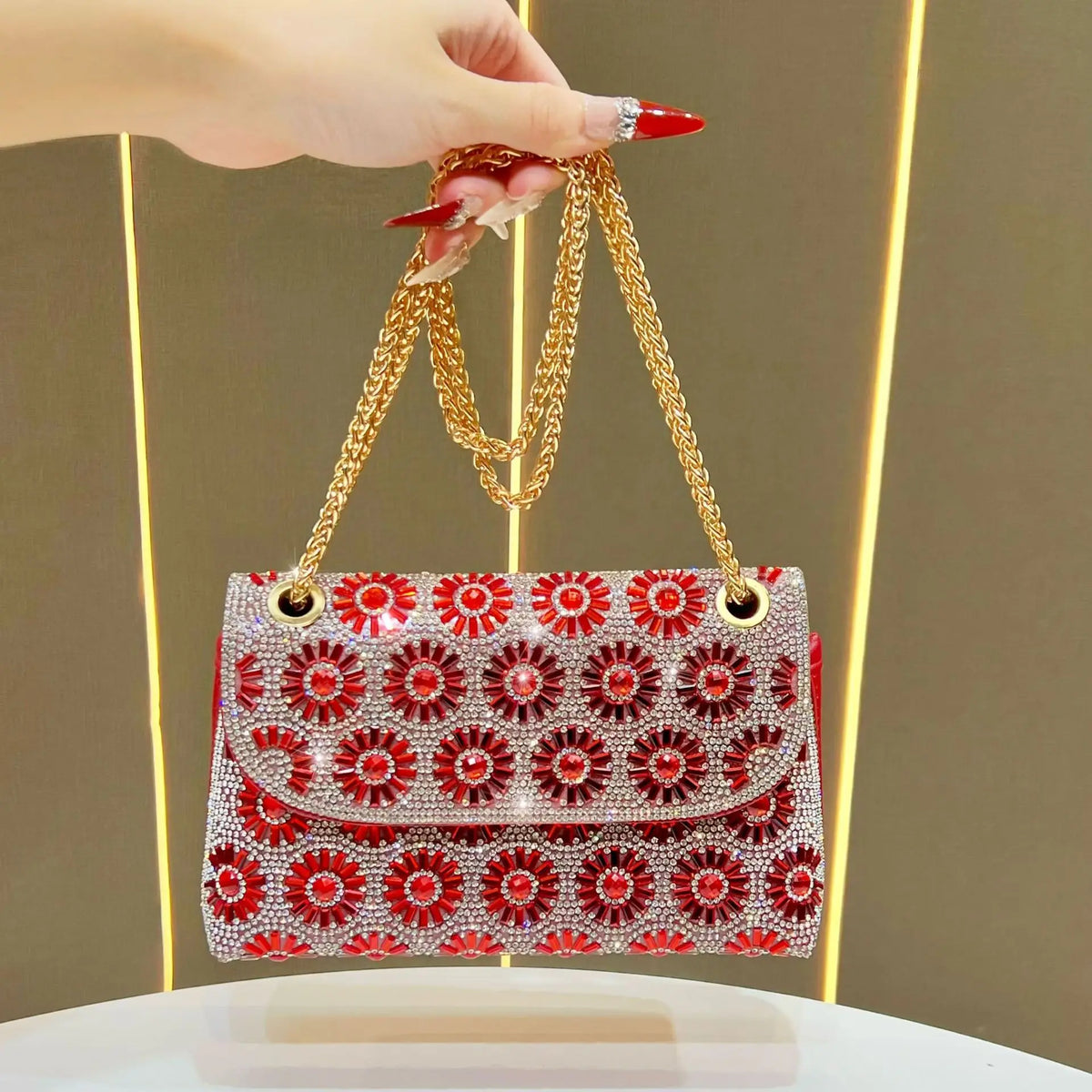 Full Rhinestone Square Shoulder Messenger Bag for Women