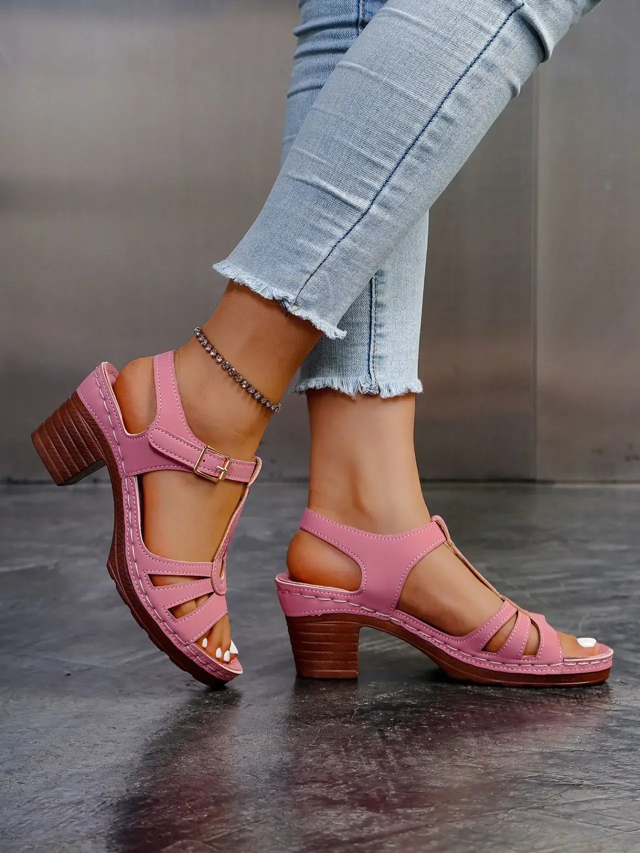 Elegant Square Heel Buckle Sandals
