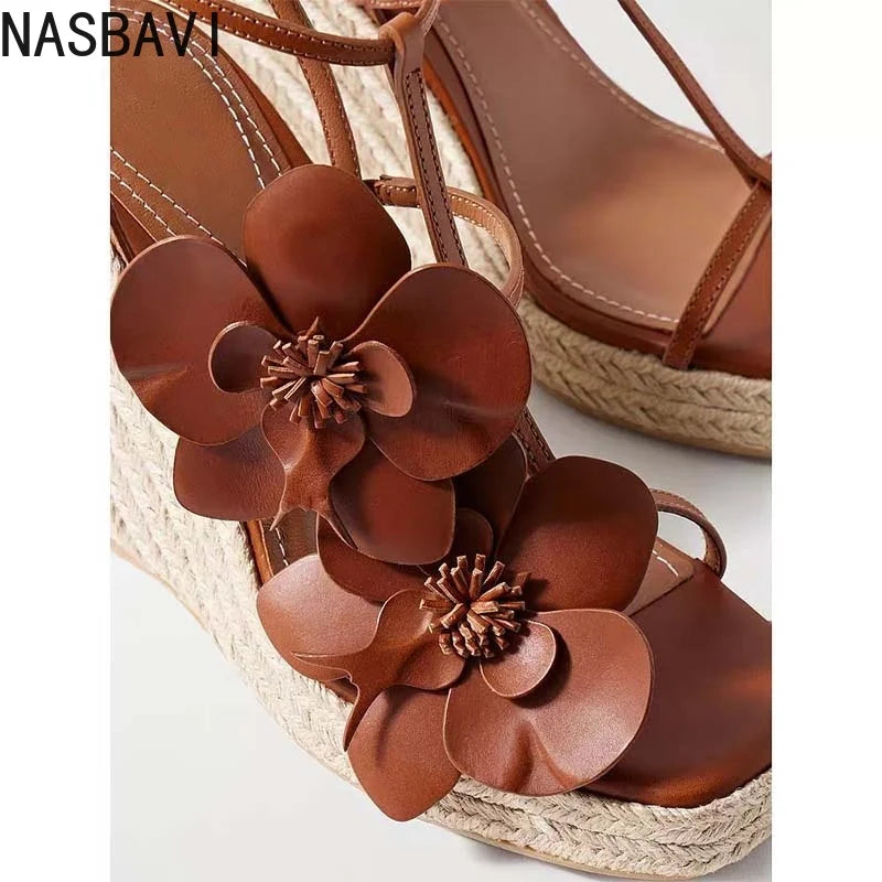 Gold Flower Woven High Heel Sandals
