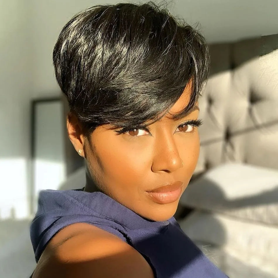 Ombre Honey Blonde Pixie Cut Human Hair Wig for Women