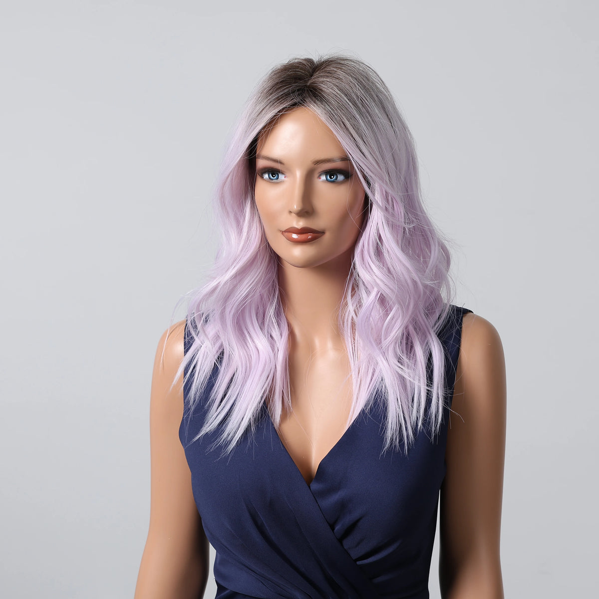 Heat Resistant Purple Ombre Short Curly Medium Part Wig For Women