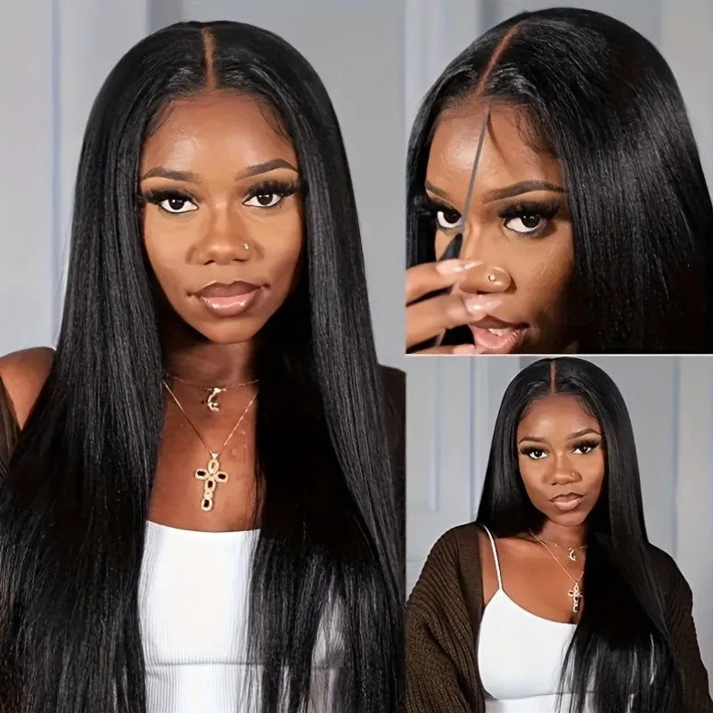 Glueless Yaki Straight Lace Front Human Hair Wig for Women