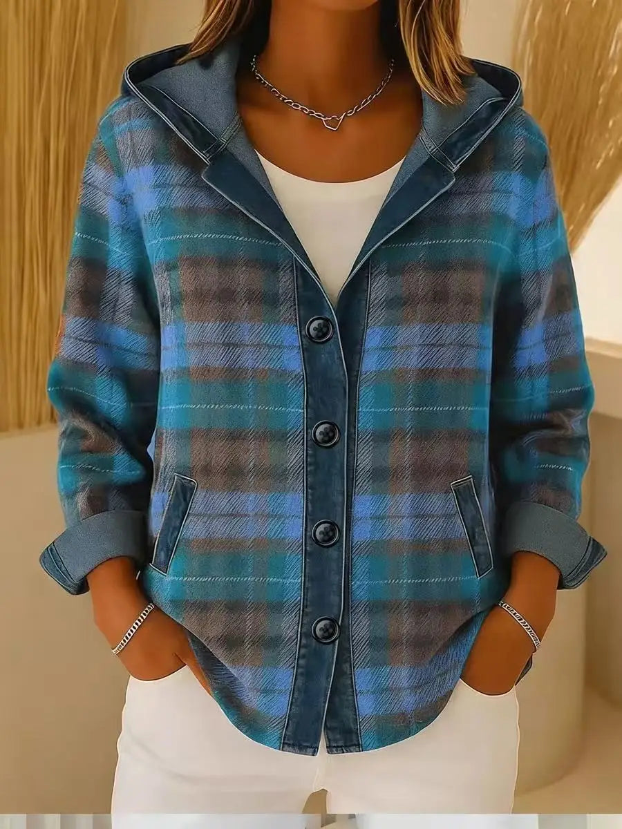 Plaid Oversized Cardigan Loose Cozy Flannel Hooded Cardigan Vintage European Chunky Knit Cardigan Button Front Warm Hoodie