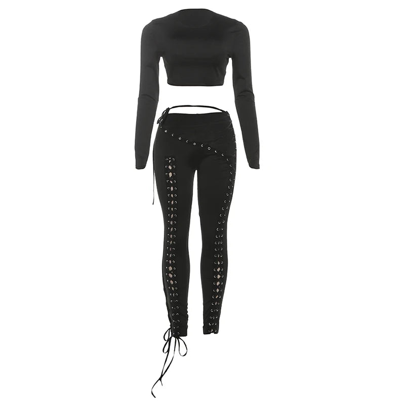 Asymmetrical Crop Top and Shirred Pants Two Piece Set for Women