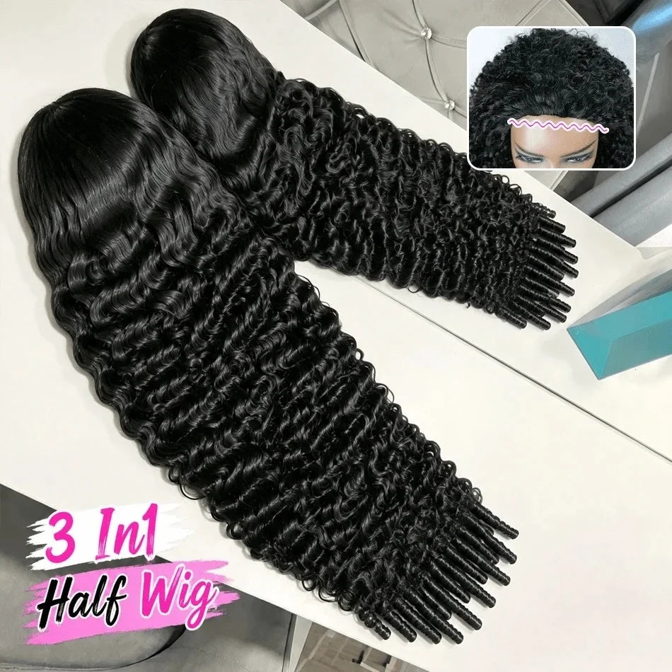 Seamless Curly Human Hair Glueless Half Wig for Women