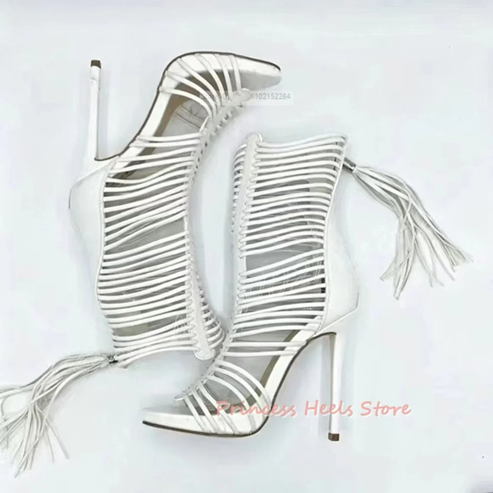 Tassel Mid-Calf with Back Zipper and Thin Heels Boots for Women