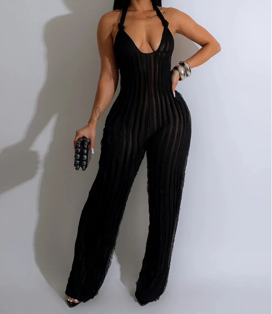 Elegant Jumpsuit for Women Streetwear Fashion Solid Backless Deep V-neck Sleeveless Conjoined Body Pants Y2k Summer 2025 New