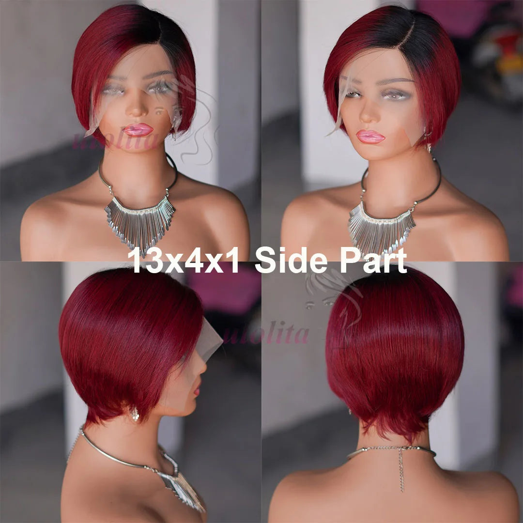 Ombre Pixie Cut Human Hair Lace Front Wig for Women