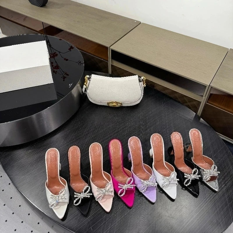 Bow Rhinestone Pointed Toe High Heel Sandals for Women