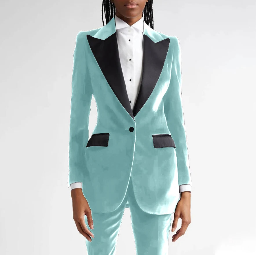 Classic Black Flannel Two Piece Business Suit For Women