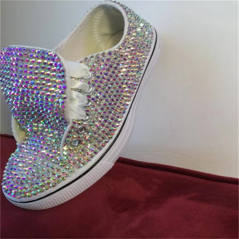 Handcrafted Rhinestone Lace-Up Canvas Wedding Shoes for Women
