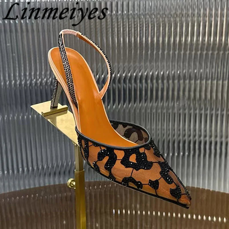 Rhinestone Mesh Pointed Toe Pumps