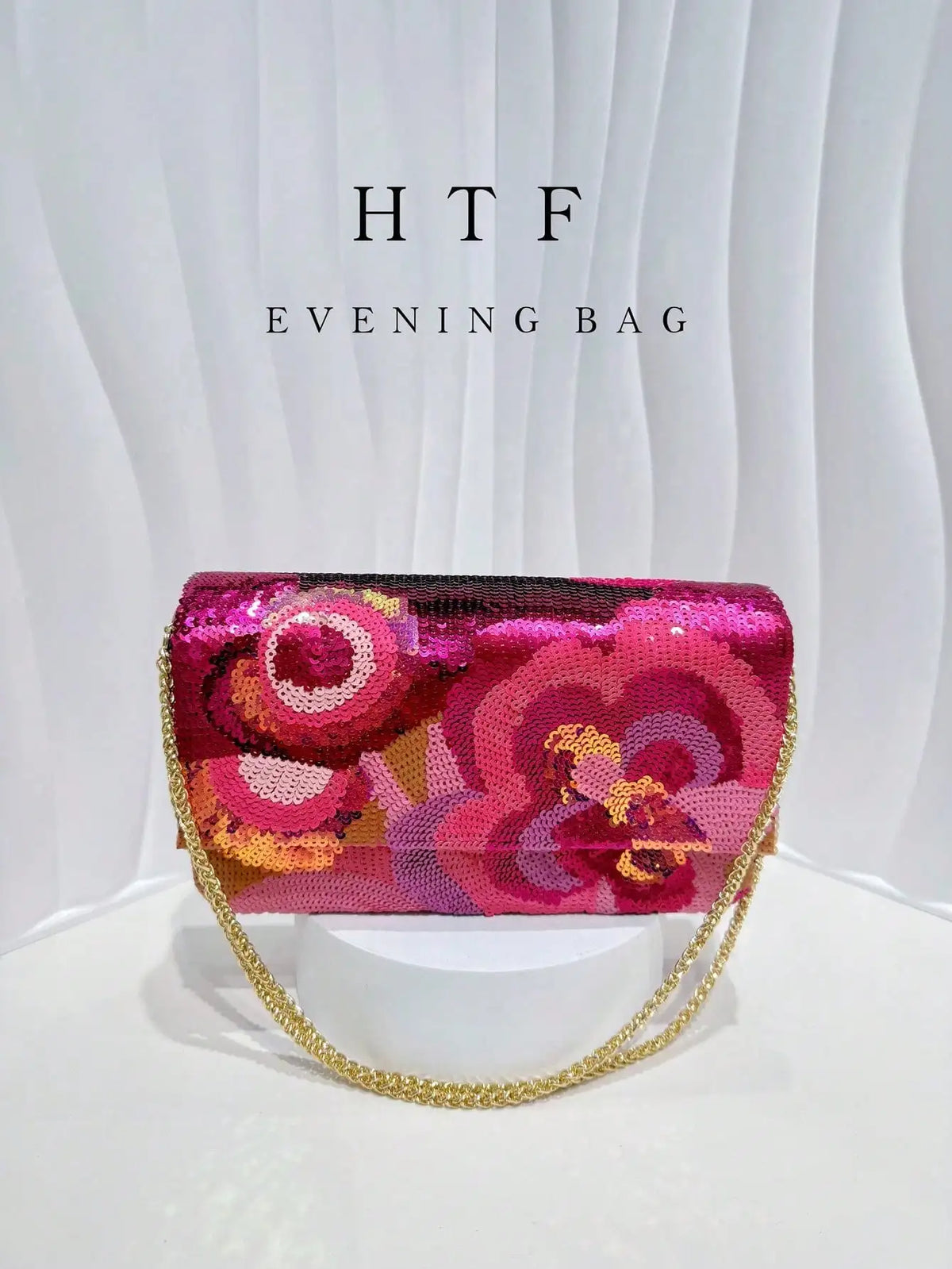 Sequin Floral Embroidered Clutch Bag With Chain for Women